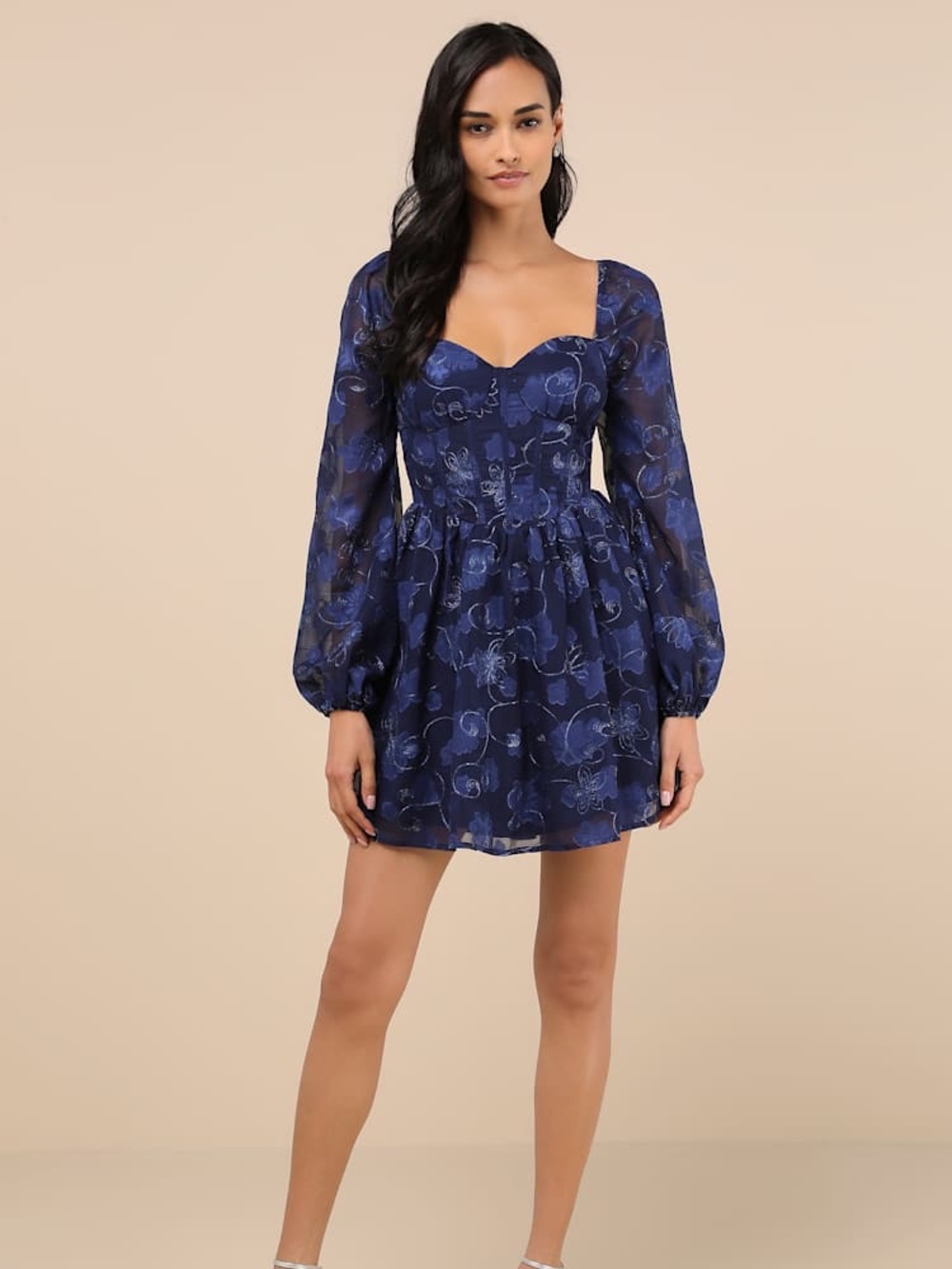NWT Lulus Decadent Charisma Navy Floral Embroidered Bustier Mini Dress women's l